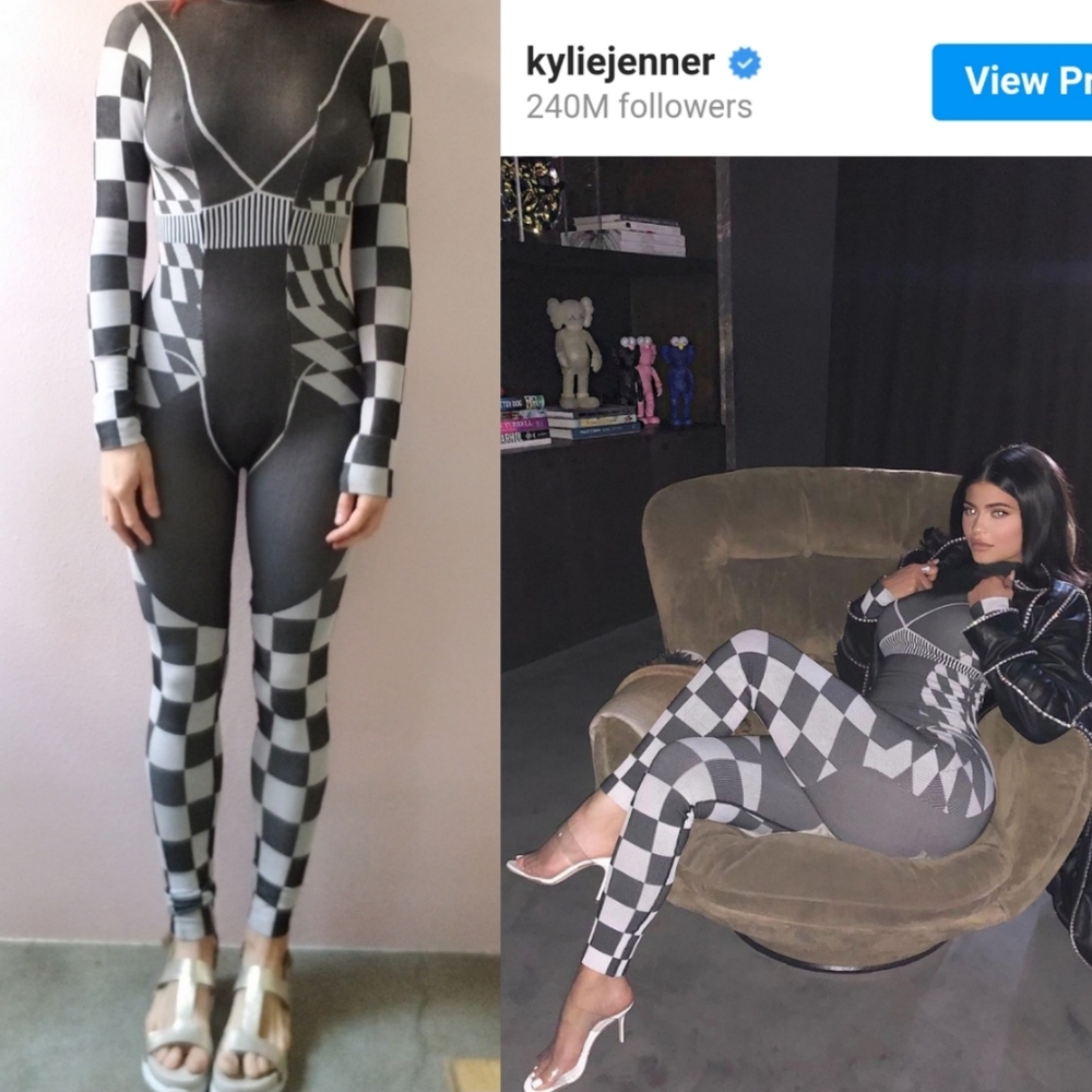 Christian Cowan Minimalist Check motorcross catsuit kylie Jenner one piece s